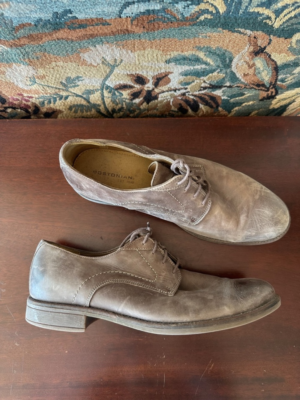Bostonian Men's 11 Derby Oxford Leather dress shoes Taupe Gray Brown Lace Preppy